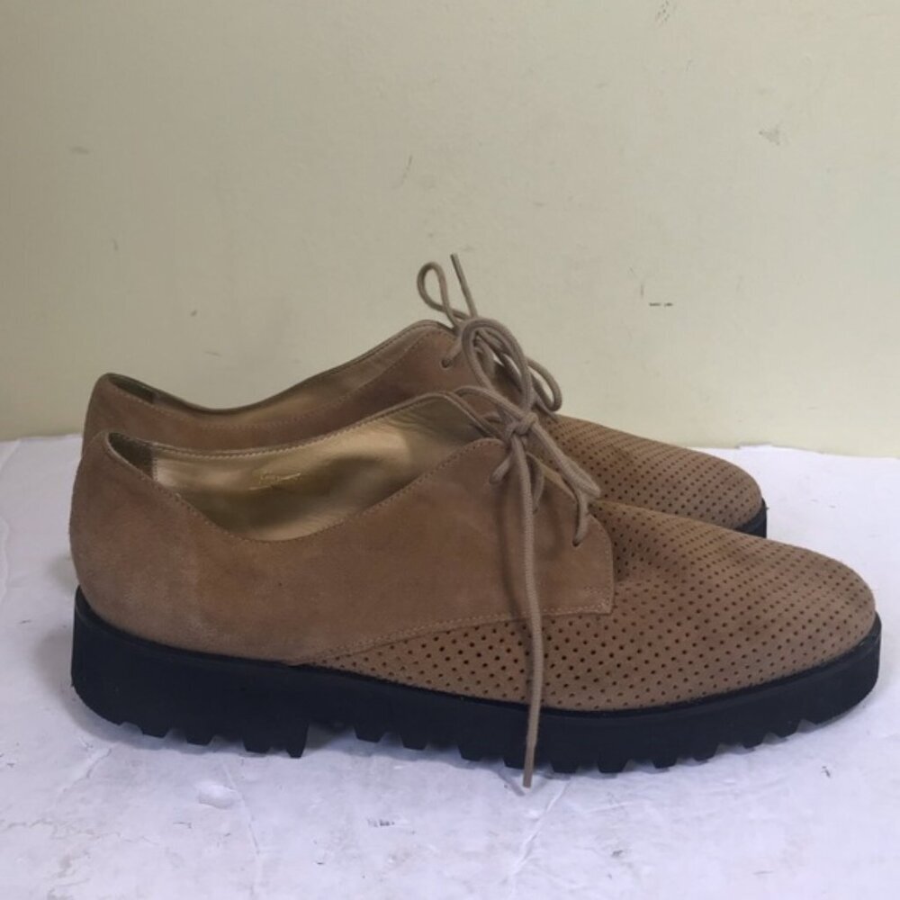 Ron White Oxford Laces Shoe Slide Suede Leather Tan Vibram Sneaker Platform 9.5